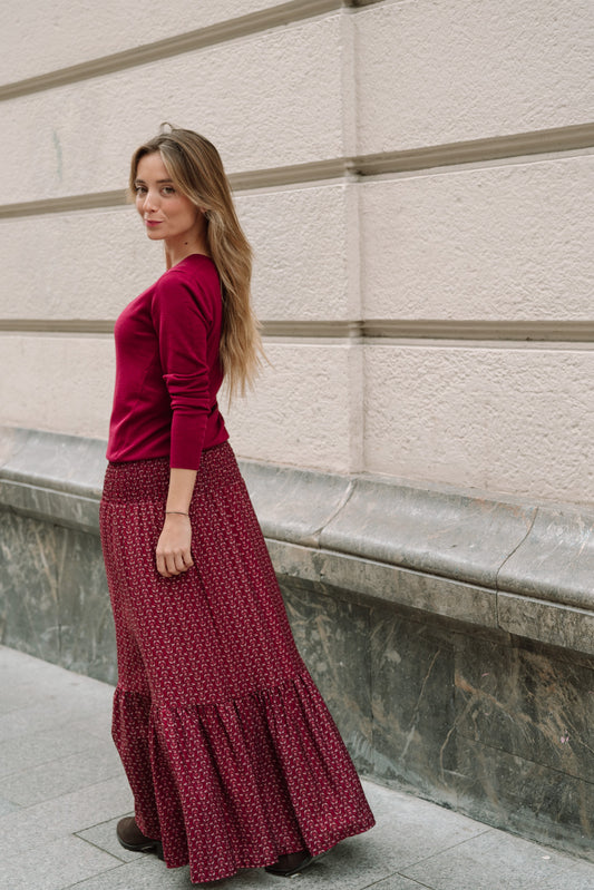 Falda VOILÉ estampada burdeos