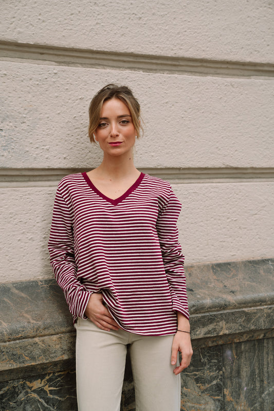 Jersey BIARRITZ rayas burdeos