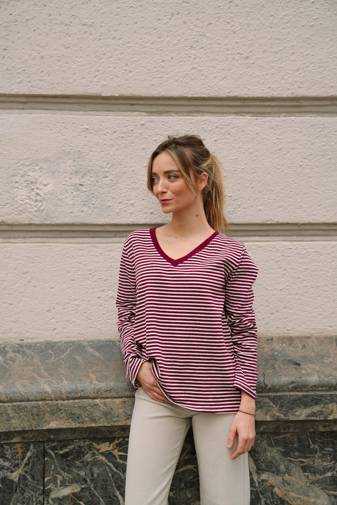 Jersey BIARRITZ rayas burdeos