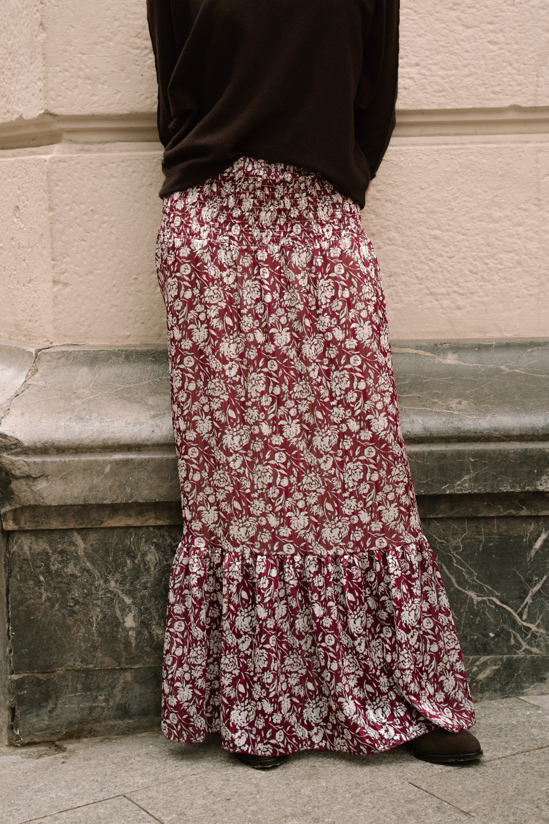 Falda PRADY flores burdeos