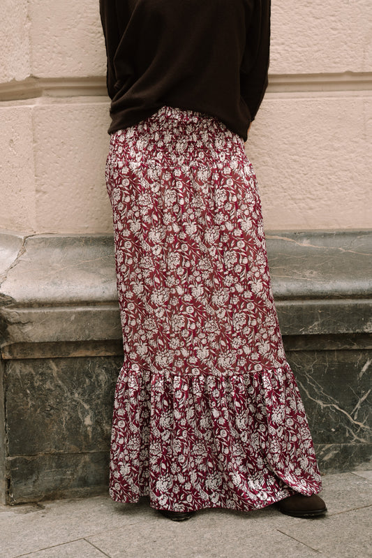 Falda PRADY flores burdeos