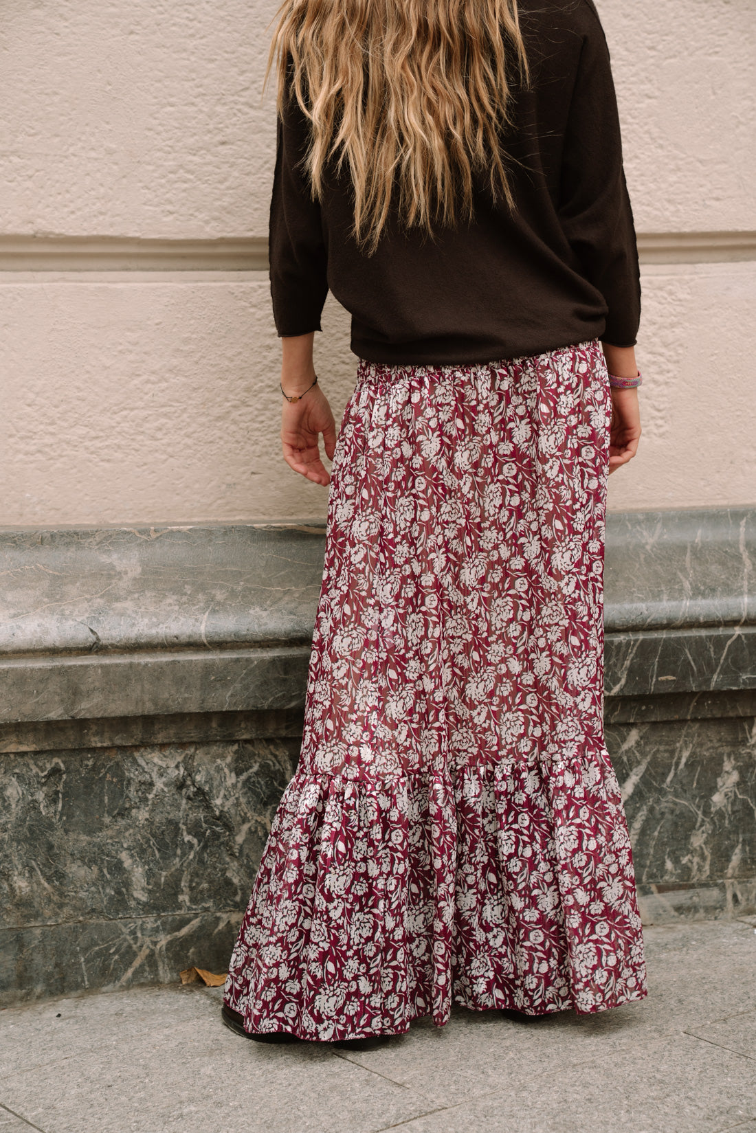 Falda PRADY flores burdeos