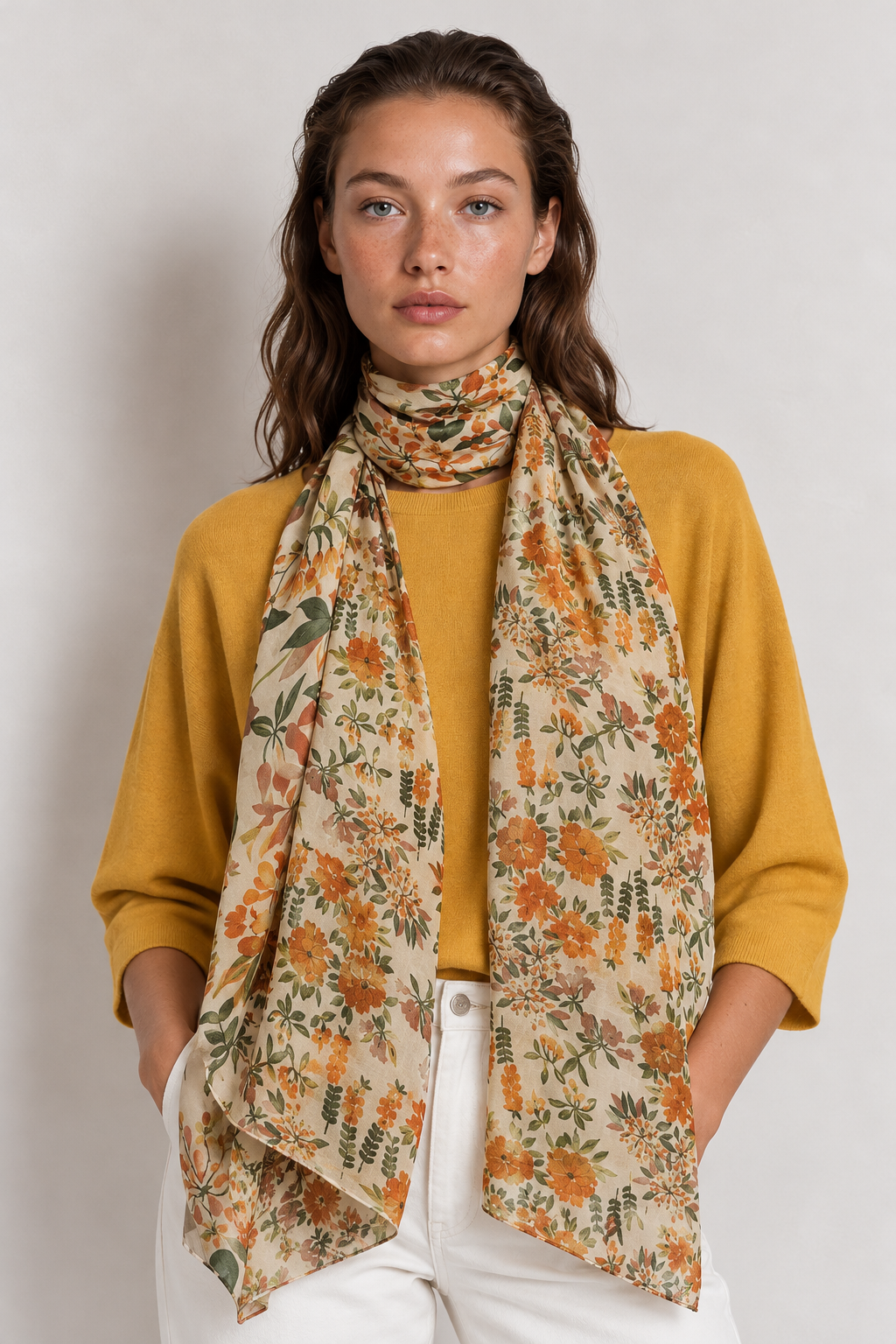 Foulard FLOWER 2 caras ASK 305C seda mostaza