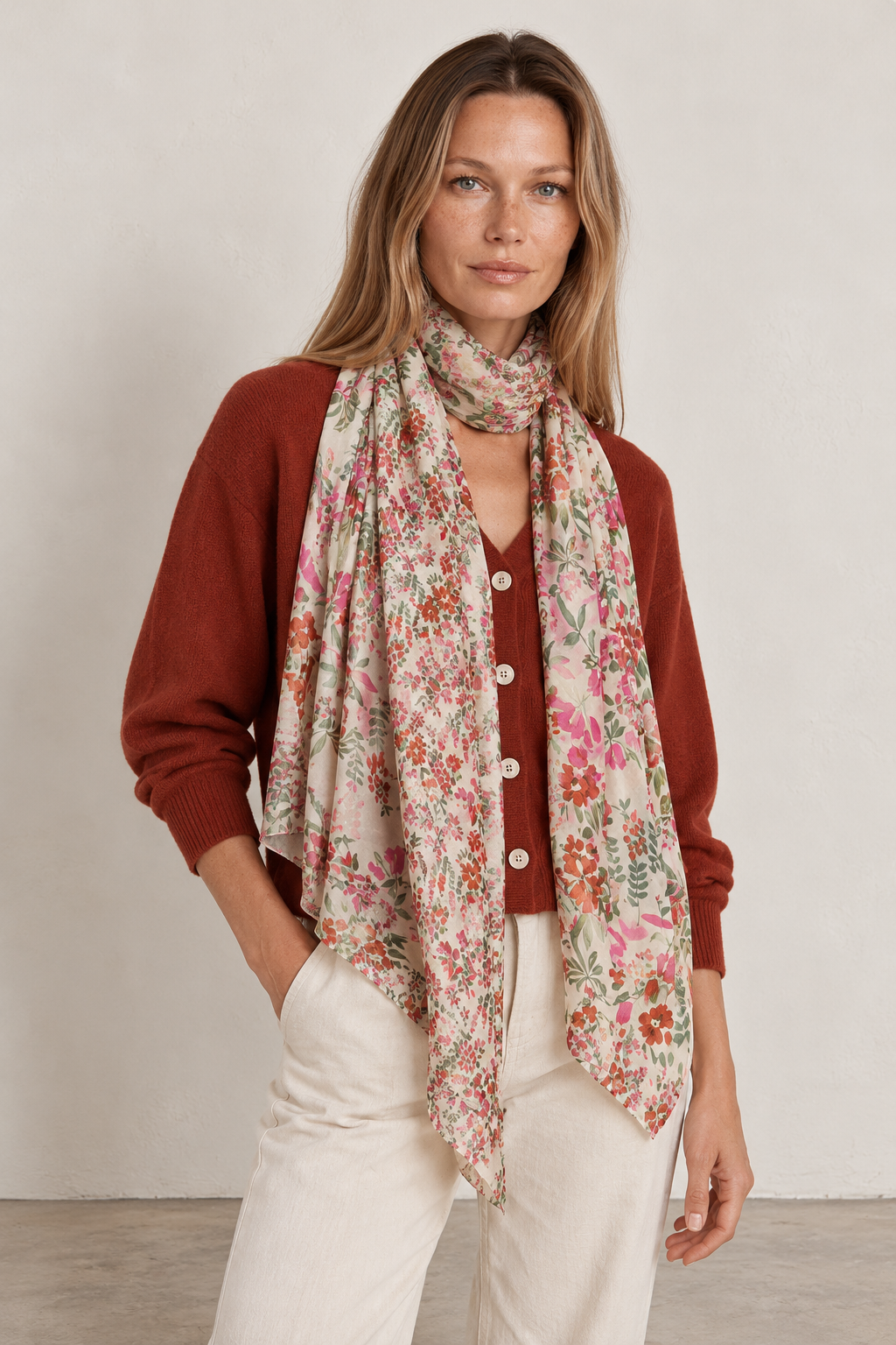 Foulard FLOWER ASK 305C seda beige