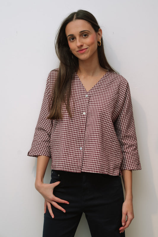 Blusa ELSA vichy burdeos