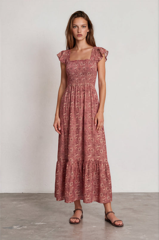 Vestido BEEWY flores rosa palo