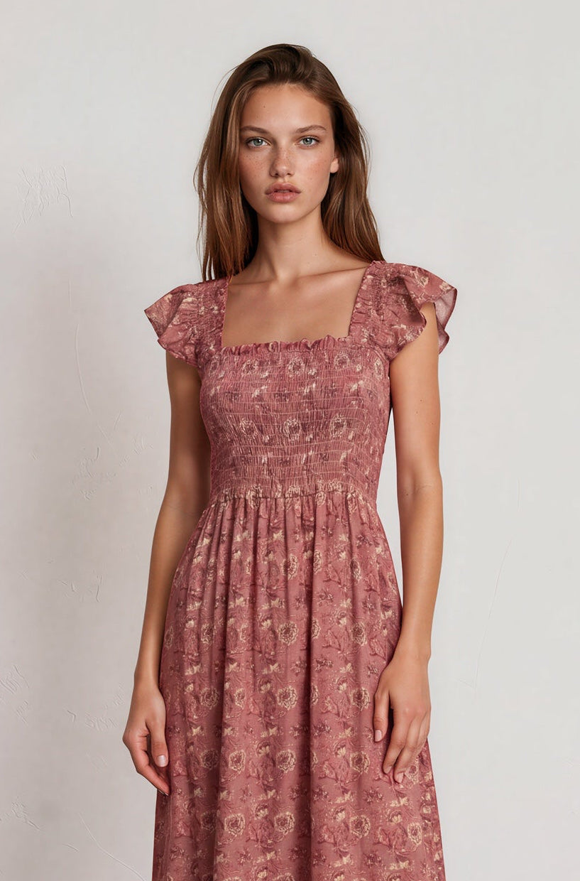 Vestido BEEWY flores rosa palo